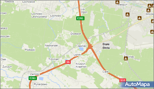 mapa Jasiniec gmina Białe Błota, Jasiniec gmina Białe Błota na mapie Targeo