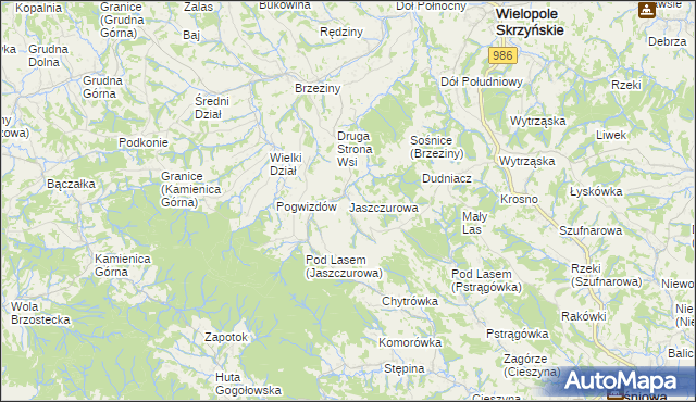 mapa Jaszczurowa gmina Wiśniowa, Jaszczurowa gmina Wiśniowa na mapie Targeo