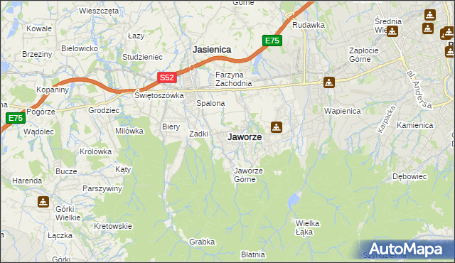 mapa Jaworze powiat bielski, Jaworze powiat bielski na mapie Targeo