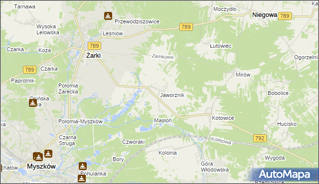 mapa Jaworznik gmina Żarki, Jaworznik gmina Żarki na mapie Targeo