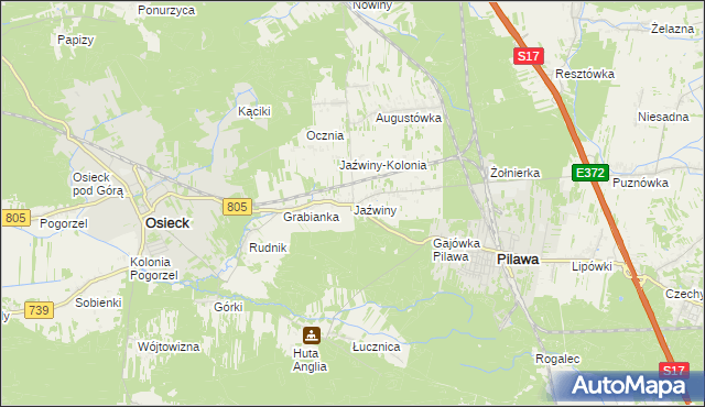 mapa Jaźwiny gmina Pilawa, Jaźwiny gmina Pilawa na mapie Targeo