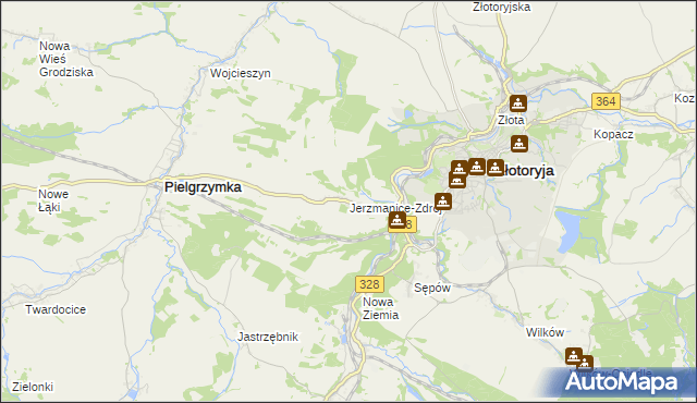 mapa Jerzmanice-Zdrój, Jerzmanice-Zdrój na mapie Targeo