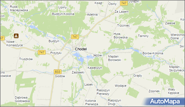 mapa Jeżów gmina Chodel, Jeżów gmina Chodel na mapie Targeo