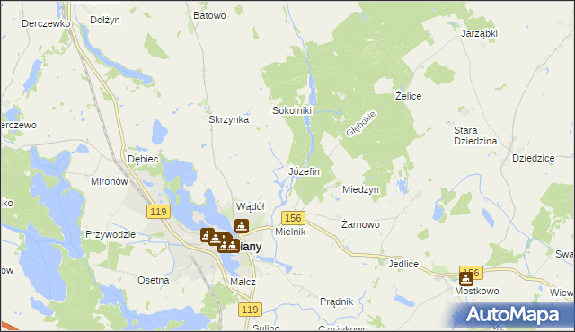 mapa Józefin gmina Lipiany, Józefin gmina Lipiany na mapie Targeo