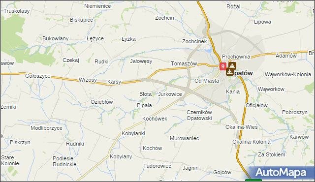 mapa Jurkowice gmina Opatów, Jurkowice gmina Opatów na mapie Targeo