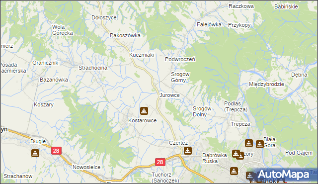 mapa Jurowce gmina Sanok, Jurowce gmina Sanok na mapie Targeo