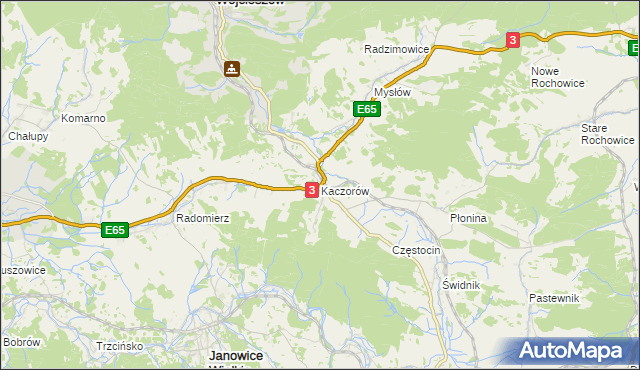 mapa Kaczorów gmina Bolków, Kaczorów gmina Bolków na mapie Targeo