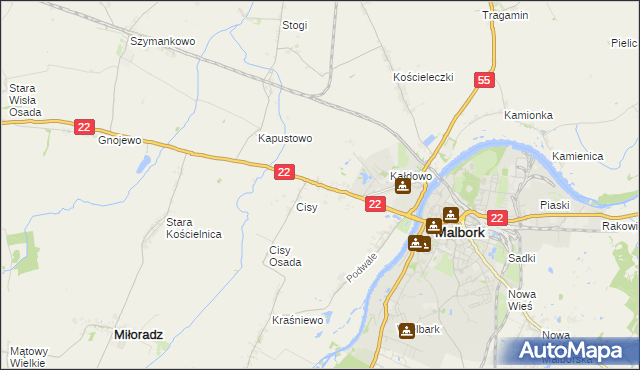 mapa Kałdowo gmina Malbork, Kałdowo gmina Malbork na mapie Targeo