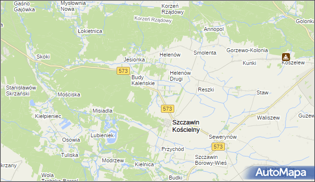 mapa Kaleń gmina Szczawin Kościelny, Kaleń gmina Szczawin Kościelny na mapie Targeo