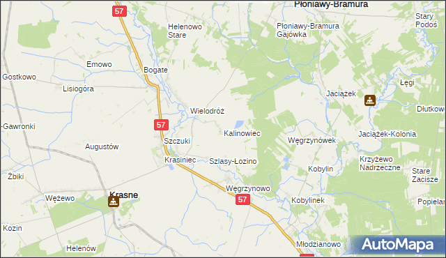 mapa Kalinowiec gmina Płoniawy-Bramura, Kalinowiec gmina Płoniawy-Bramura na mapie Targeo