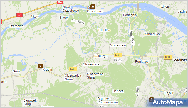 mapa Kałuszyn gmina Wieliszew, Kałuszyn gmina Wieliszew na mapie Targeo