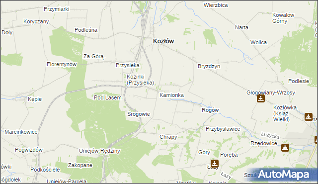mapa Kamionka gmina Kozłów, Kamionka gmina Kozłów na mapie Targeo