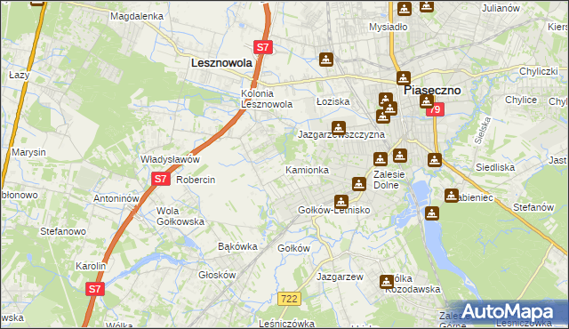 mapa Kamionka gmina Piaseczno, Kamionka gmina Piaseczno na mapie Targeo