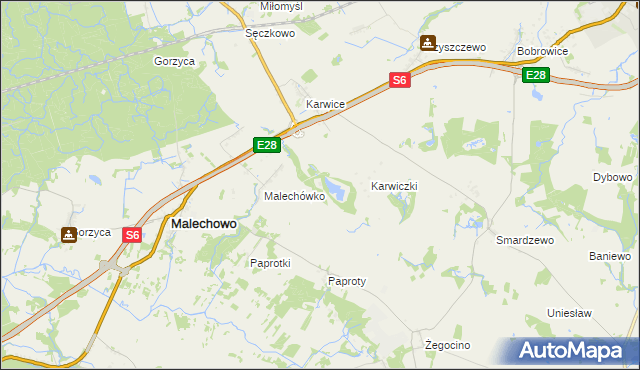mapa Karw gmina Malechowo, Karw gmina Malechowo na mapie Targeo