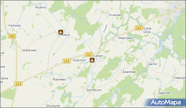 mapa Karwin gmina Karlino, Karwin gmina Karlino na mapie Targeo