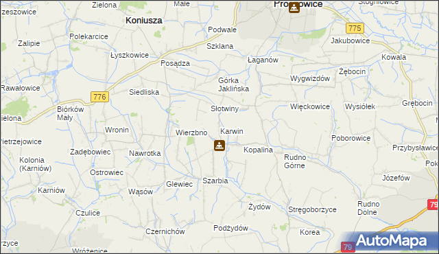 mapa Karwin gmina Koniusza, Karwin gmina Koniusza na mapie Targeo