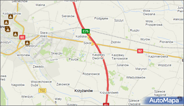 mapa Kaszewy Dworne, Kaszewy Dworne na mapie Targeo