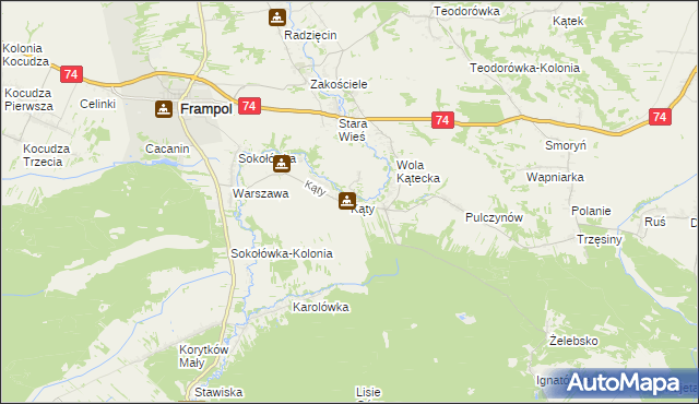 mapa Kąty gmina Frampol, Kąty gmina Frampol na mapie Targeo