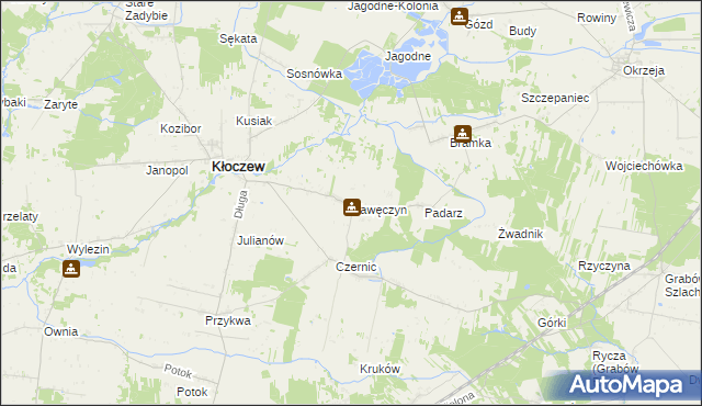 mapa Kawęczyn gmina Kłoczew, Kawęczyn gmina Kłoczew na mapie Targeo