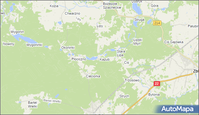 mapa Kazub gmina Kaliska, Kazub gmina Kaliska na mapie Targeo