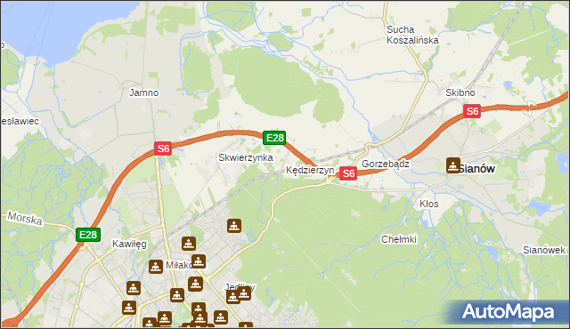 mapa Kędzierzyn gmina Sianów, Kędzierzyn gmina Sianów na mapie Targeo