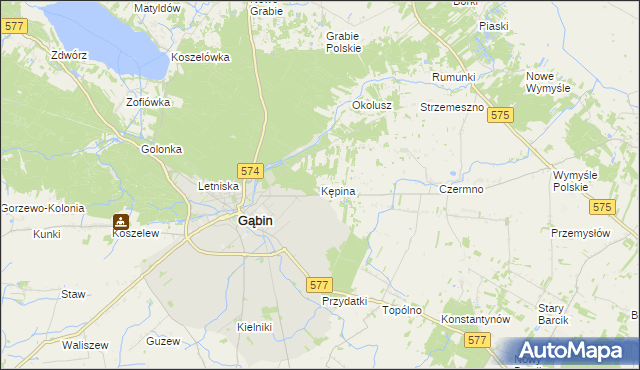 mapa Kępina gmina Gąbin, Kępina gmina Gąbin na mapie Targeo