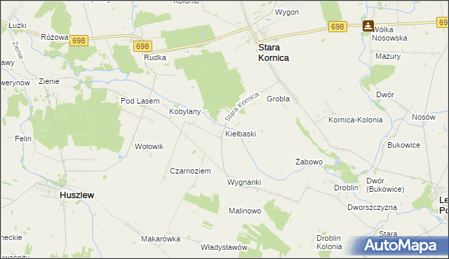 mapa Kiełbaski, Kiełbaski na mapie Targeo