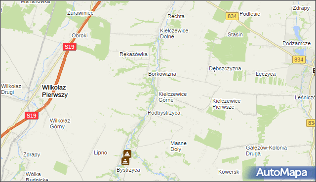 mapa Kiełczewice Górne, Kiełczewice Górne na mapie Targeo