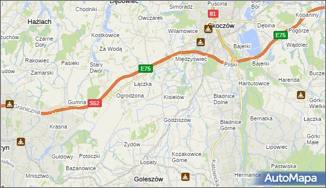 mapa Kisielów gmina Goleszów, Kisielów gmina Goleszów na mapie Targeo