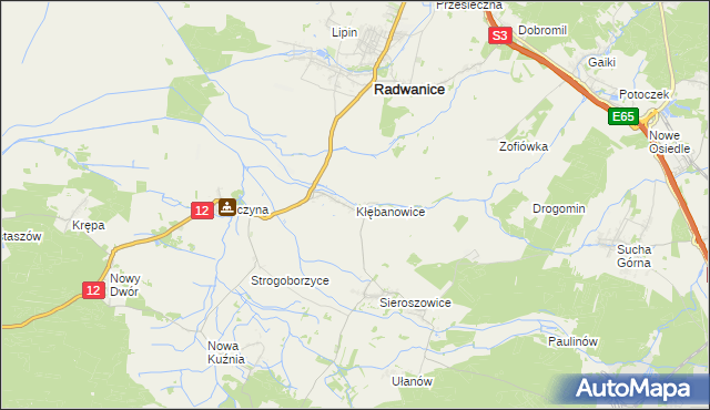 mapa Kłębanowice gmina Radwanice, Kłębanowice gmina Radwanice na mapie Targeo