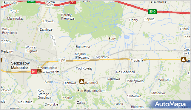 mapa Klęczany gmina Sędziszów Małopolski, Klęczany gmina Sędziszów Małopolski na mapie Targeo