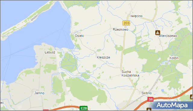 mapa Kleszcze gmina Sianów, Kleszcze gmina Sianów na mapie Targeo