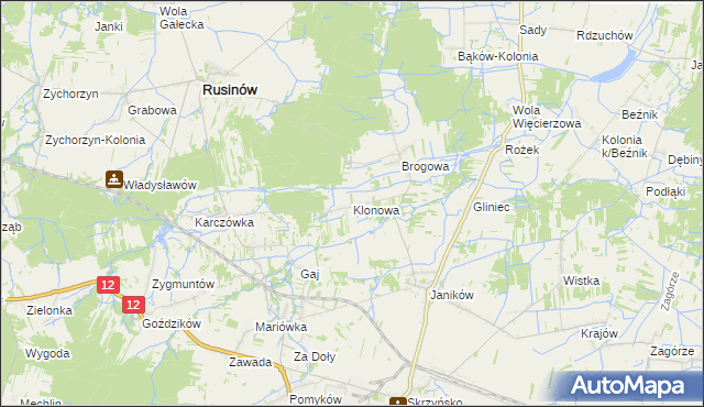 mapa Klonowa gmina Rusinów, Klonowa gmina Rusinów na mapie Targeo