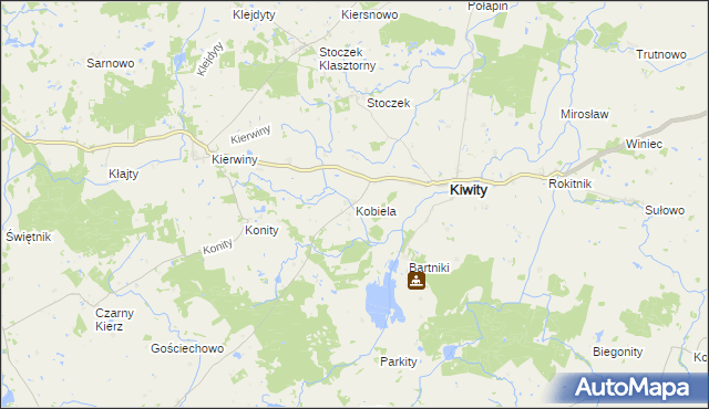 mapa Kobiela gmina Kiwity, Kobiela gmina Kiwity na mapie Targeo