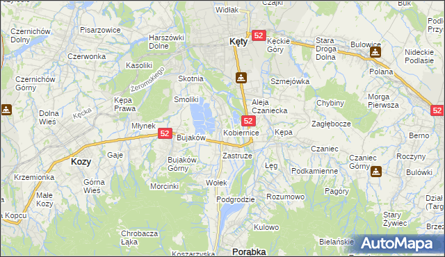 mapa Kobiernice, Kobiernice na mapie Targeo