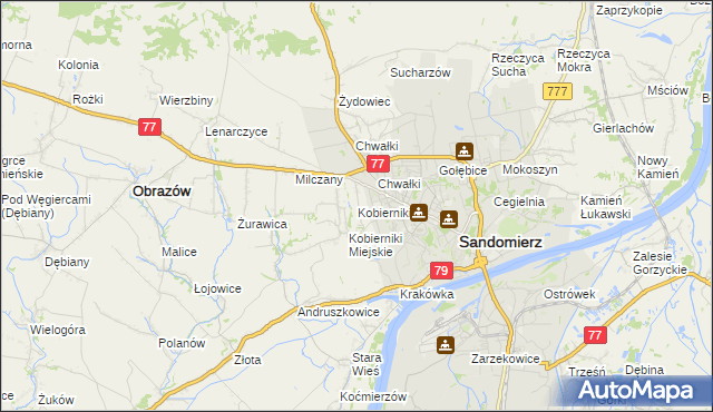 mapa Kobierniki gmina Samborzec, Kobierniki gmina Samborzec na mapie Targeo