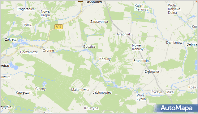 mapa Kobusy gmina Sobolew, Kobusy gmina Sobolew na mapie Targeo