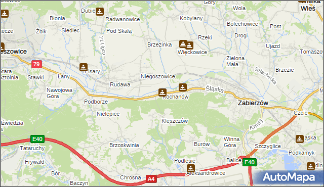 mapa Kochanów gmina Zabierzów, Kochanów gmina Zabierzów na mapie Targeo