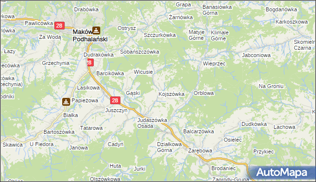 mapa Kojszówka, Kojszówka na mapie Targeo