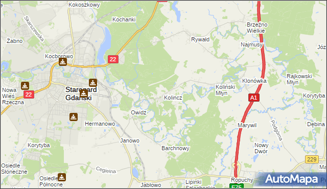 mapa Kolincz, Kolincz na mapie Targeo