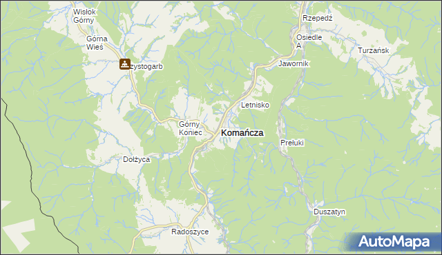 mapa Komańcza, Komańcza na mapie Targeo