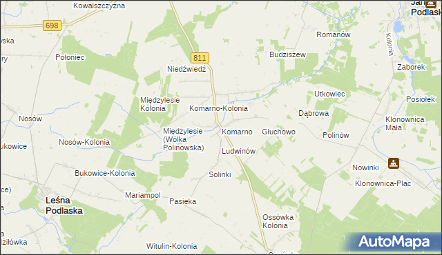 mapa Komarno gmina Konstantynów, Komarno gmina Konstantynów na mapie Targeo