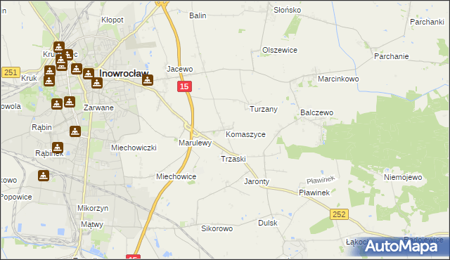 mapa Komaszyce gmina Inowrocław, Komaszyce gmina Inowrocław na mapie Targeo