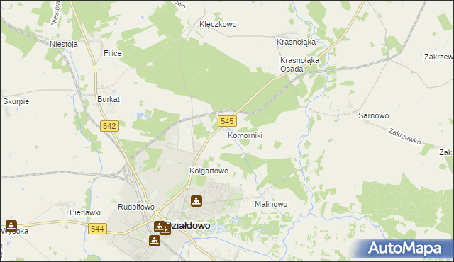 mapa Komorniki gmina Działdowo, Komorniki gmina Działdowo na mapie Targeo