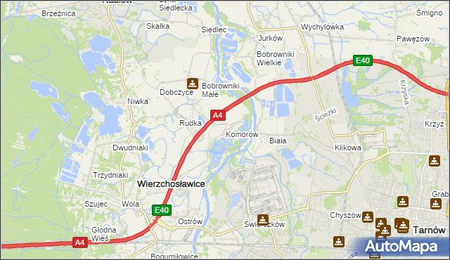 mapa Komorów gmina Wierzchosławice, Komorów gmina Wierzchosławice na mapie Targeo