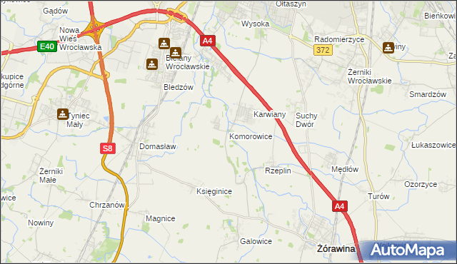 mapa Komorowice gmina Żórawina, Komorowice gmina Żórawina na mapie Targeo