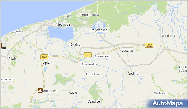 mapa Konarzewo gmina Karnice, Konarzewo gmina Karnice na mapie Targeo