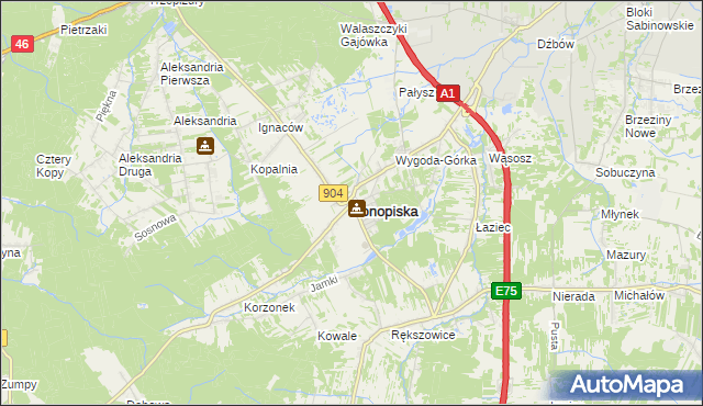 mapa Konopiska powiat częstochowski, Konopiska powiat częstochowski na mapie Targeo