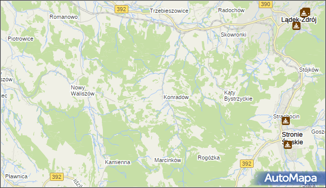 mapa Konradów gmina Lądek-Zdrój, Konradów gmina Lądek-Zdrój na mapie Targeo