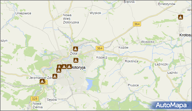 mapa Kopacz gmina Złotoryja, Kopacz gmina Złotoryja na mapie Targeo